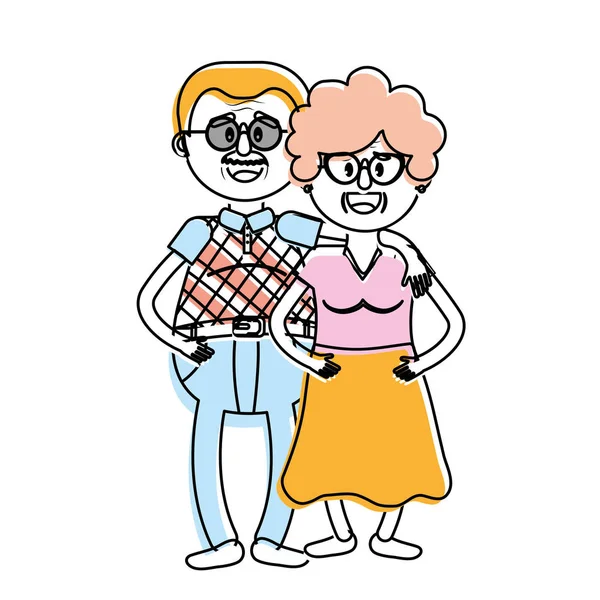 saç modeli ve gözlük vektör çizim ile yaşlı çift