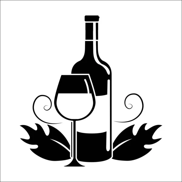 Μπουκάλι Και Ποτήρι Κρασί Εικονίδιο Διανυσματικά Εικονογράφηση Εικόνα Σχεδίασης — Διανυσματικό Αρχείο