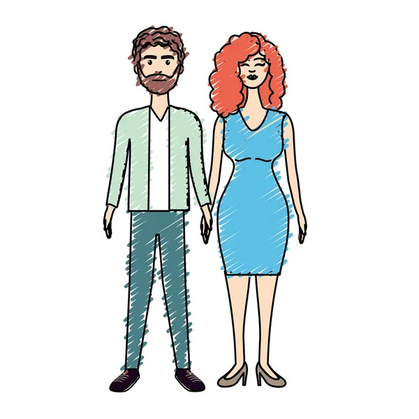 saç modeli ve şık giyim, vektör çizim ile güzel çift