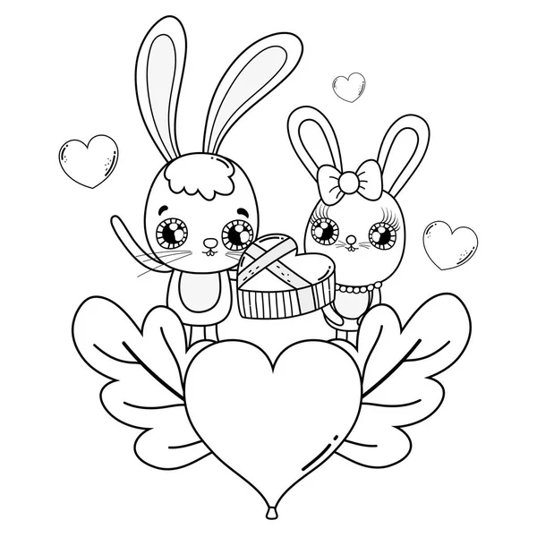 Tarjeta Felicitación San Valentín Con Conejos Lindos Ilustración Vectorial — Archivo Imágenes Vectoriales