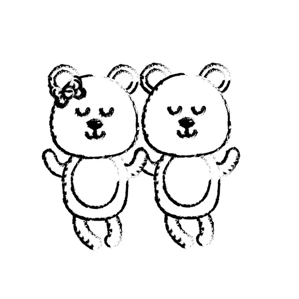 Figure Cute Animal Couple Bear Together Vector Illustration — Stock Vector