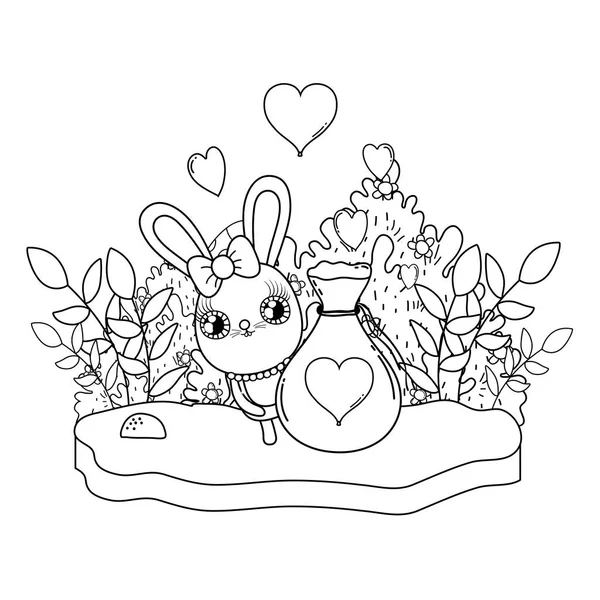 Sevgililer günü kalpleri ile sevimli tavşan. Tebrik kartı. vektör çizim