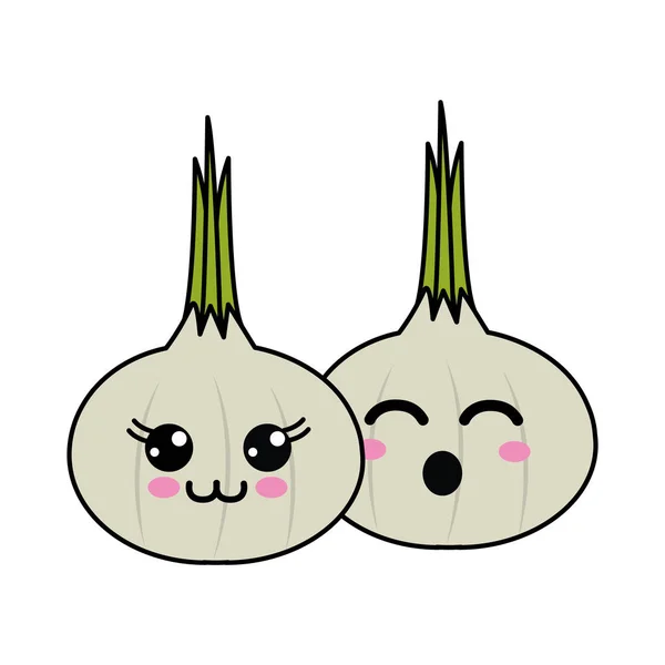 Χαρούμενο Και Αστείο Σκόρδο Λαχανικών Εικονίδιο Kawaii Σχεδιασμό Εικονογράφηση Διάνυσμα — Διανυσματικό Αρχείο