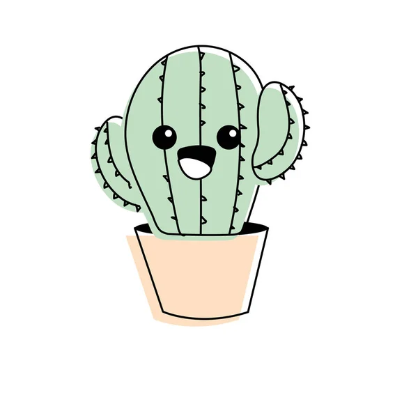 Kawaii Lindo Tierno Cactus Planta Vector Ilustración — Archivo Imágenes Vectoriales