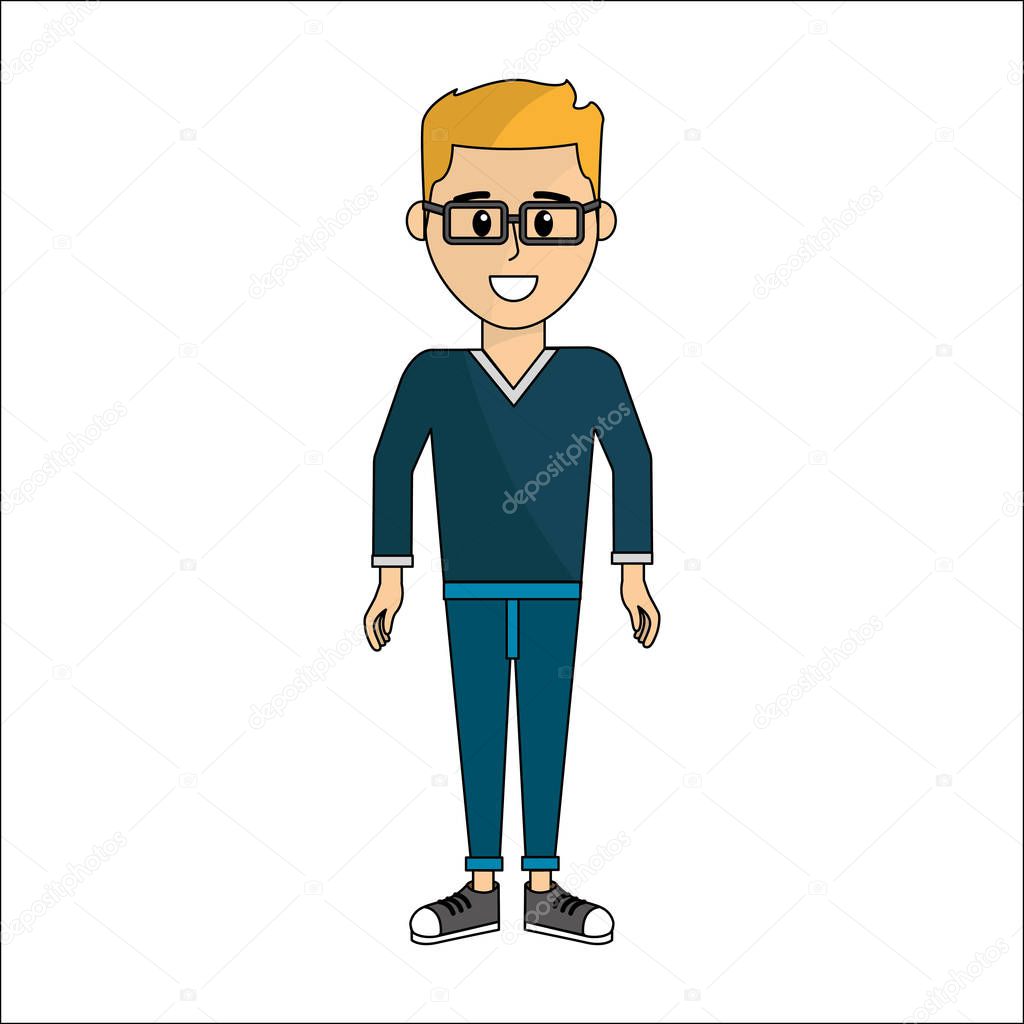 people, man with casual cloth and glasses avatar icon, vector illustration image