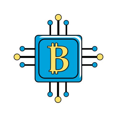devre bağlantı ve bitcoin sembolü, vektör çizim ile kare