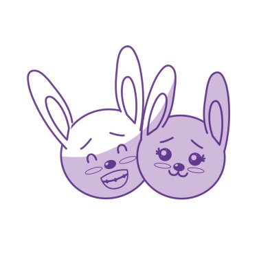 silhouette cute couple wild animal with beautiful expression vector illustration