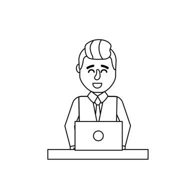 satır profesyonel işadamı dizüstü bilgisayar ve kurumsal iş vektör çizim