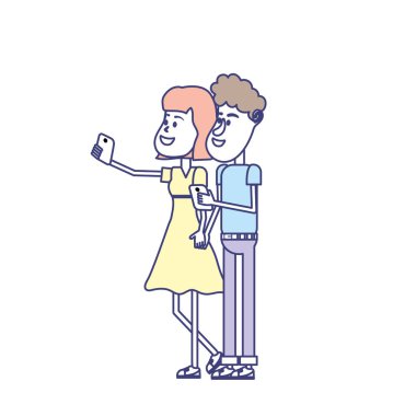 saç modeli ve smartphone el ile çift güzellik illüstrasyon vektör