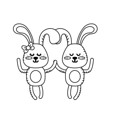 satır sevimli hayvan çift tavşan birlikte vektör çizim