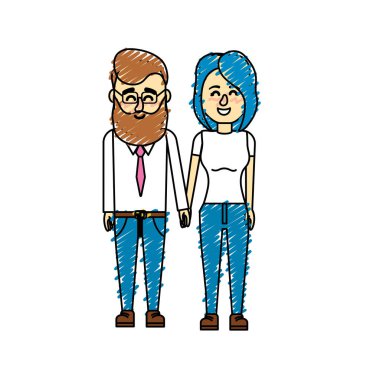 güzel bir saç modeli tasarımı ile çift illüstrasyon vektör