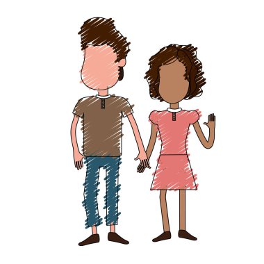 sevimli erkek ve kız rahat kıyafet, vektör çizim ile