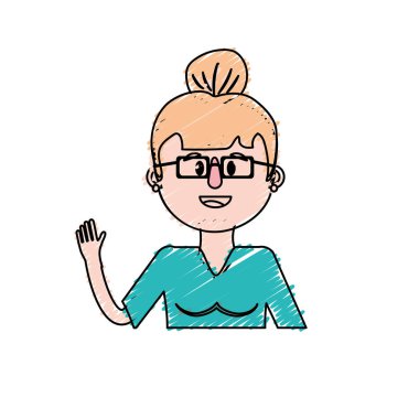 Yaşlı kadın ile gözlük ve saç modeli vektör çizim