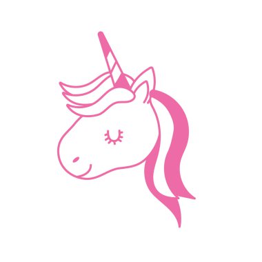 siluet şirin tek boynuzlu at kafası boynuz ve saç şekli vektör çizim ile