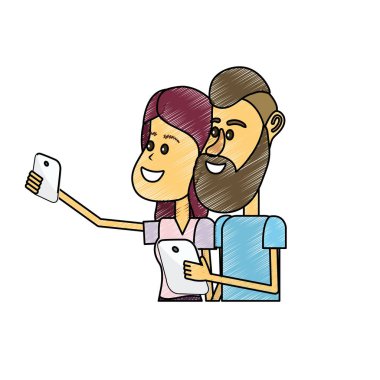 saç modeli ve smartphone el ile çift güzellik illüstrasyon vektör