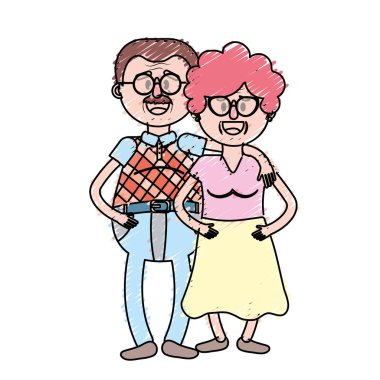 saç modeli ve gözlük vektör çizim ile yaşlı çift