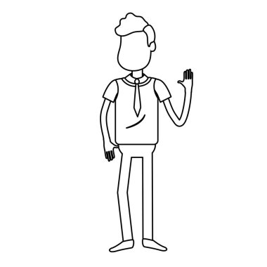 satır sevimli adam elinizi kaldırın ve güzel giyim, vektör çizim