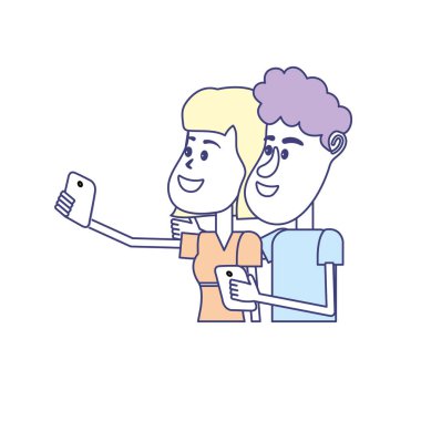 saç modeli ve smartphone el ile çift güzellik illüstrasyon vektör