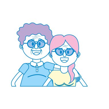 saç modeli ve gözlük vektör çizim ile yaşlı çift