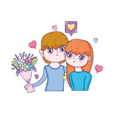 Sevgililer günü tebrik kartı ile hoş bir çift. Vektör çizim