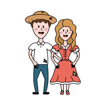 şapka ve tipik giyim vektör çizim ile şirin Brezilyalı çift