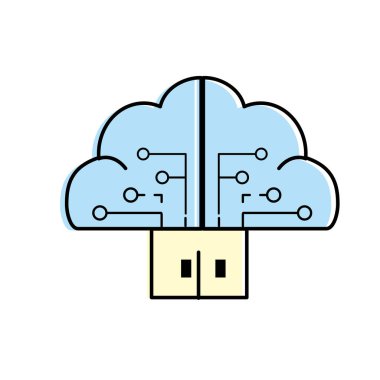 beyin bulut verilerle devreler ve kapı bağlantı vektör çizim