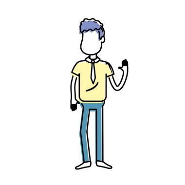 elinizi kaldırın ve güzel giyim, vektör çizim ile şirin adam