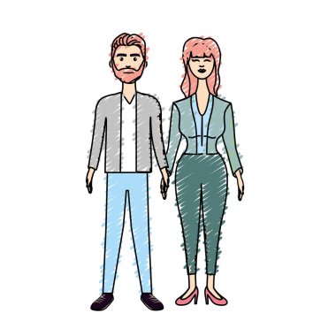 saç modeli ve şık giyim, vektör çizim ile güzel çift