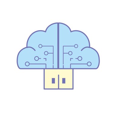 beyin bulut verilerle devreler ve kapı bağlantı vektör çizim