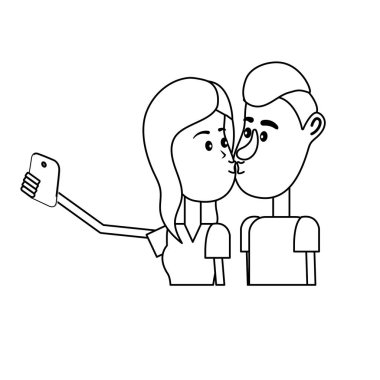 vektör çizim satırı çift öpüşme ve alma selfie ile smartphone