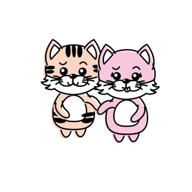 hoş bir çift güzel ifade vektör çizim ile vahşi hayvan kedi