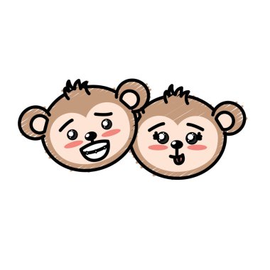 şirin çift vahşi hayvan güzel ifade vektör çizim ile