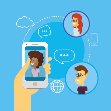 İnsanlar akıllı telefonlar ve sohbet kabarcıklar vektör çizim ile