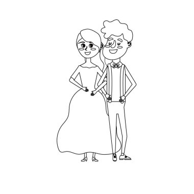 satır mutlu çift birlikte ve romantik kutlama vektör çizim