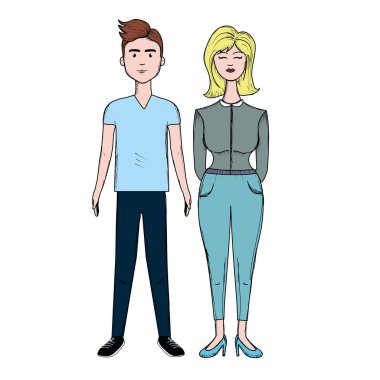 saç modeli ve rahat kıyafet, vektör çizim ile güzel çift