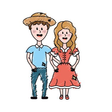 şapka ve tipik giyim vektör çizim ile şirin Brezilyalı çift