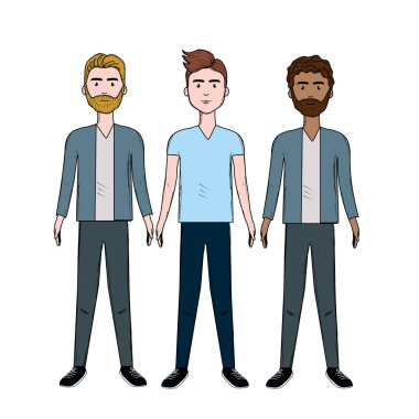 şirin erkekler saç modeli ve farklı giyim, illüstrasyon vektör