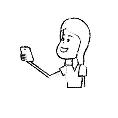 Şekil güzellik kadın saç modeli ve el vektör illustrtaion smartphone ile