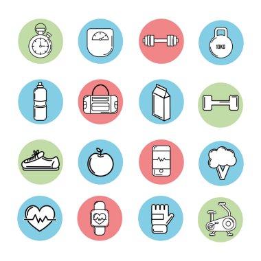 uygulama için sağlıklı yaşam araçları simgeler egzersiz, vektör çizim