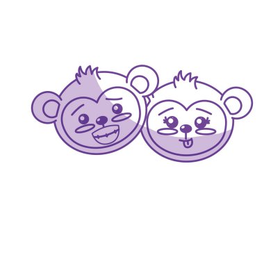 silhouette cute couple wild animal with beautiful expression vector illustration