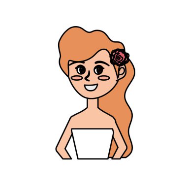 mutlu gelin saç modeli ve zarif elbise vektör çizim ile