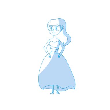 siluet mutlu gelin saç modeli ve zarif elbise vektör çizim ile