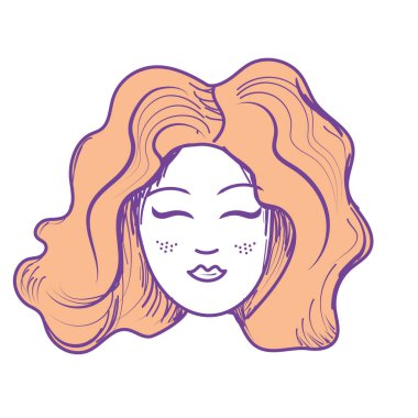 sevimli kadın yüz saç modeli, vektör çizim ile