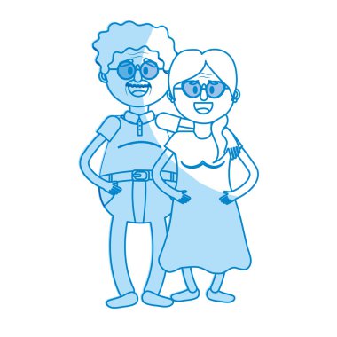 siluet vektör çizim saç modeli ve gözlük ile yaşlı çift