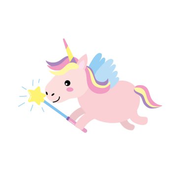 Güzellik unicorn kanatları ve sihirli değnek vektör çizim ile