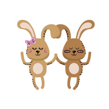 cute animal couple rabbit together vector illustration