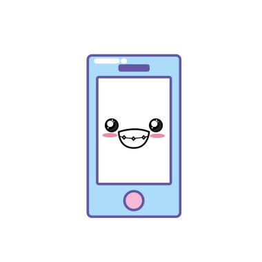 Kawaii şirin komik smartphone teknoloji vektör çizim