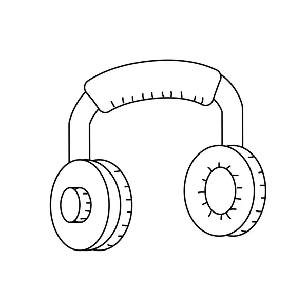 耳を傾け 音楽を再生するヘッドフォンをライン ベクトル イラスト — ストックベクタ