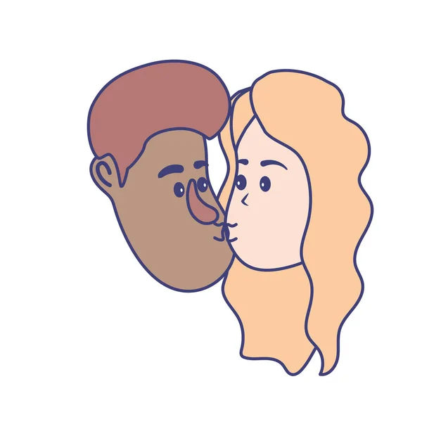 Avatar Casal Rosto Beijando Com Penteado Design Vetor Ilustração — Vetor de Stock