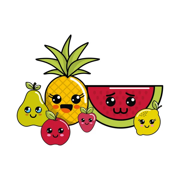 Kawaii Heureux Fruits Icône Vecteur Illustration Conception Image — Image vectorielle